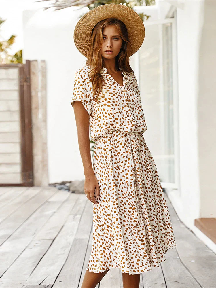 Floral Print Vintage Short Sleeve Boho Dress InsStreet