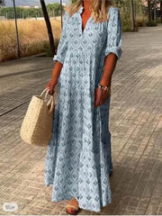Vintage V-neck Flower Printed Maxi Boho Dress InsStreet