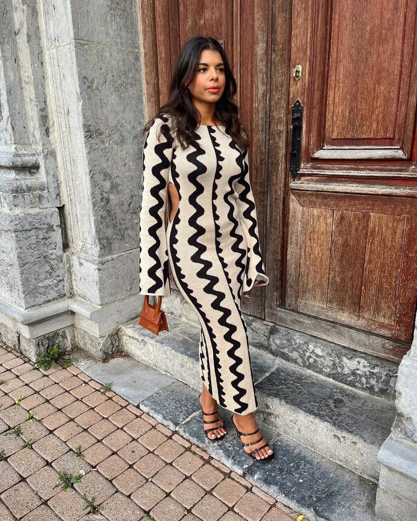 Vintage Knitted Long Sleeve Maxi Dress InsStreet