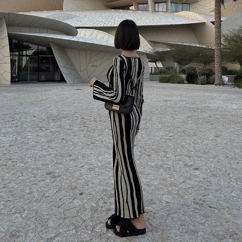 Knitted Long Sleeve Maxi Dress InsStreet