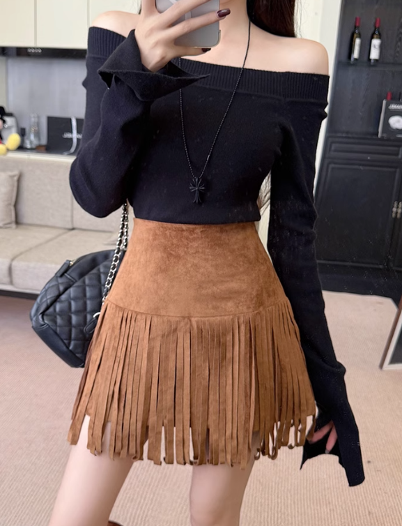 Fearless Faux Suede Fringe Mini Skirt