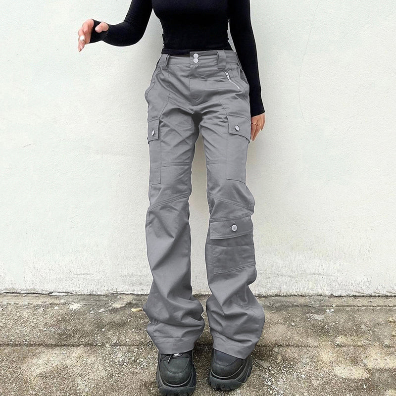 Gray Casual Stitched Pocket Cargo Pants InsStreet