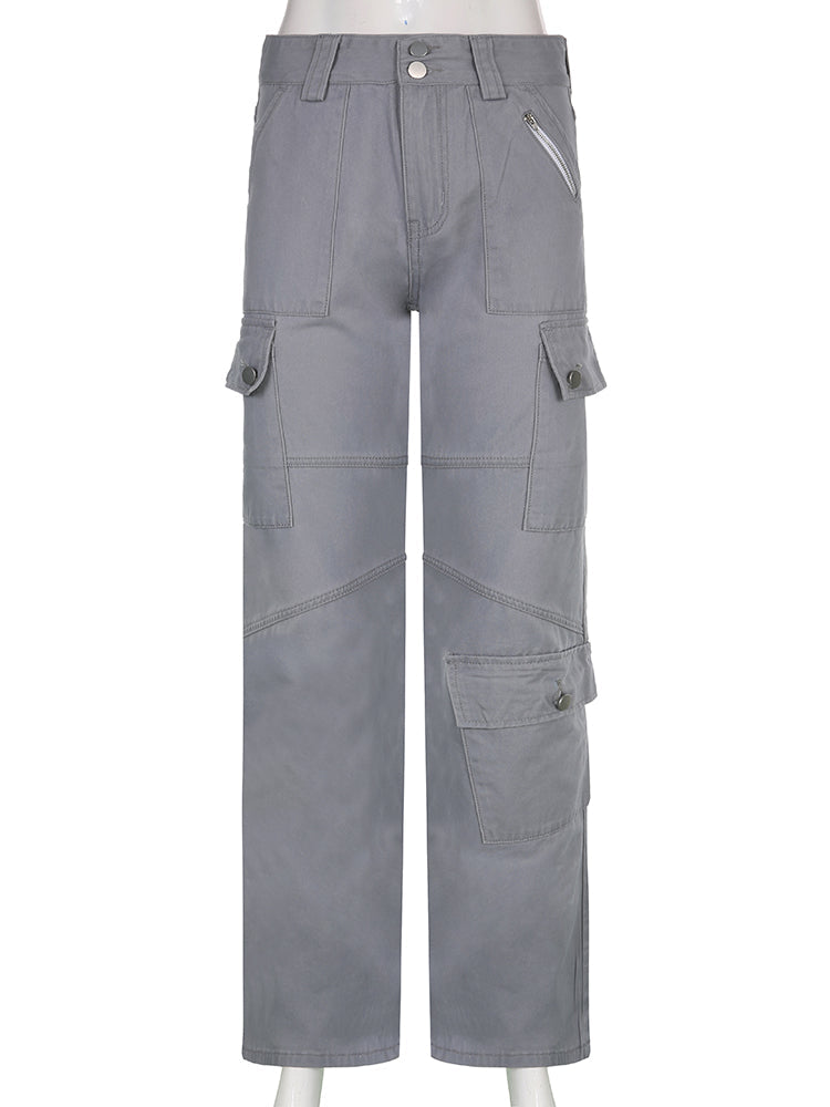 Gray Casual Stitched Pocket Cargo Pants InsStreet