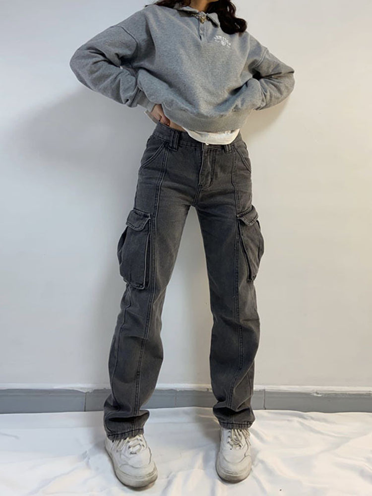 Straight High Waist Vintage Cargo Trousers InsStreet