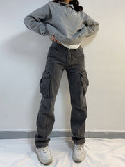 Straight High Waist Vintage Cargo Trousers InsStreet