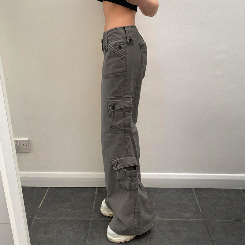 Straight High Waist Vintage Cargo Trousers InsStreet