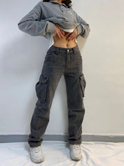 Straight High Waist Vintage Cargo Trousers InsStreet