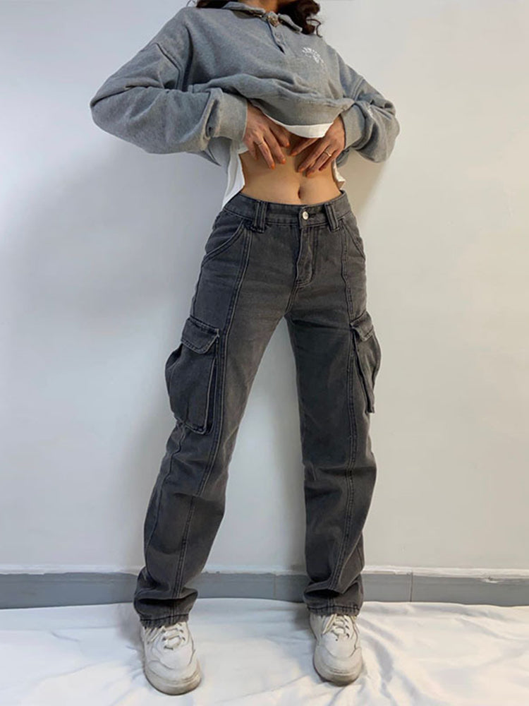 Straight High Waist Vintage Cargo Trousers InsStreet