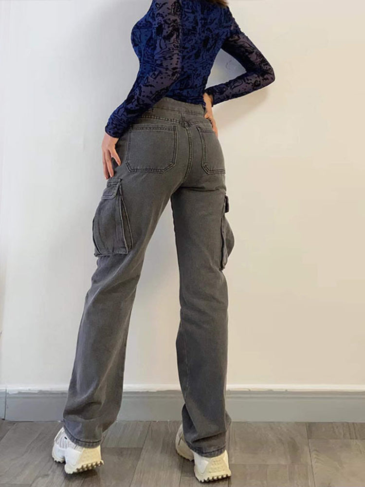 Straight High Waist Vintage Cargo Trousers InsStreet