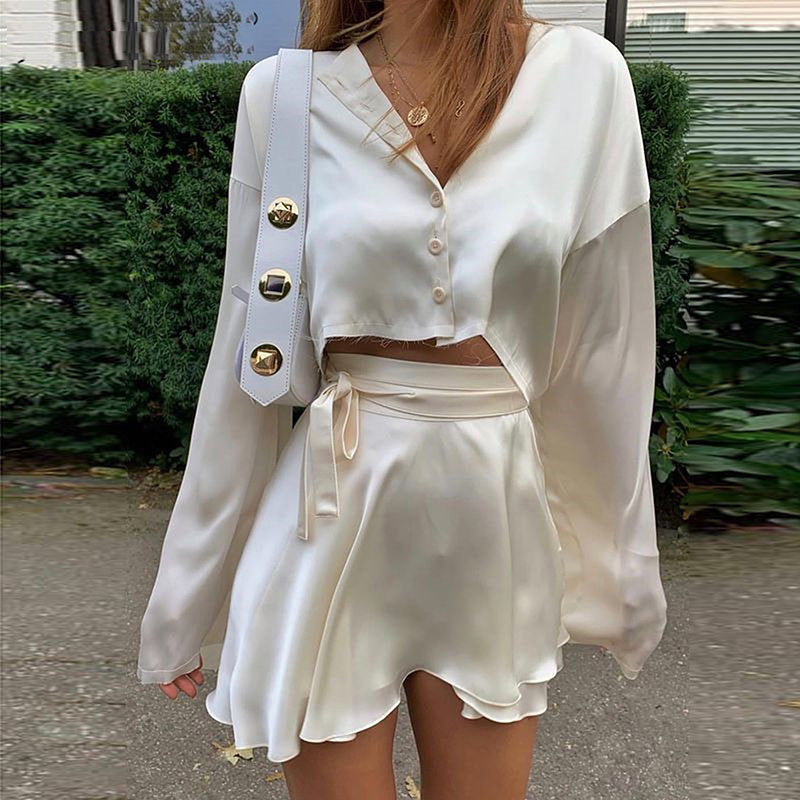 White Elegant Satin Skirts InsStreet