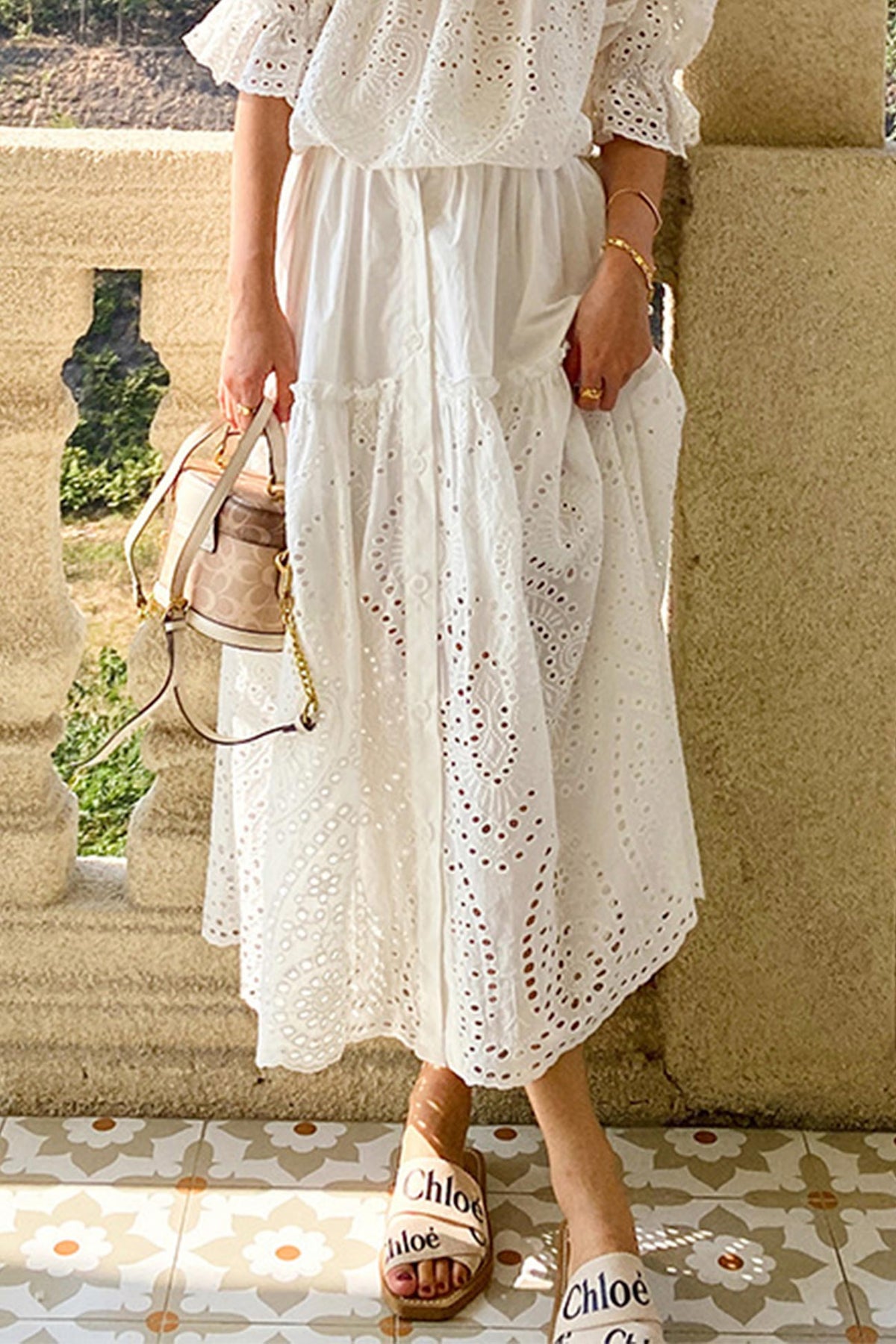 Folded White Lace with Skirt Embroidery InsStreet