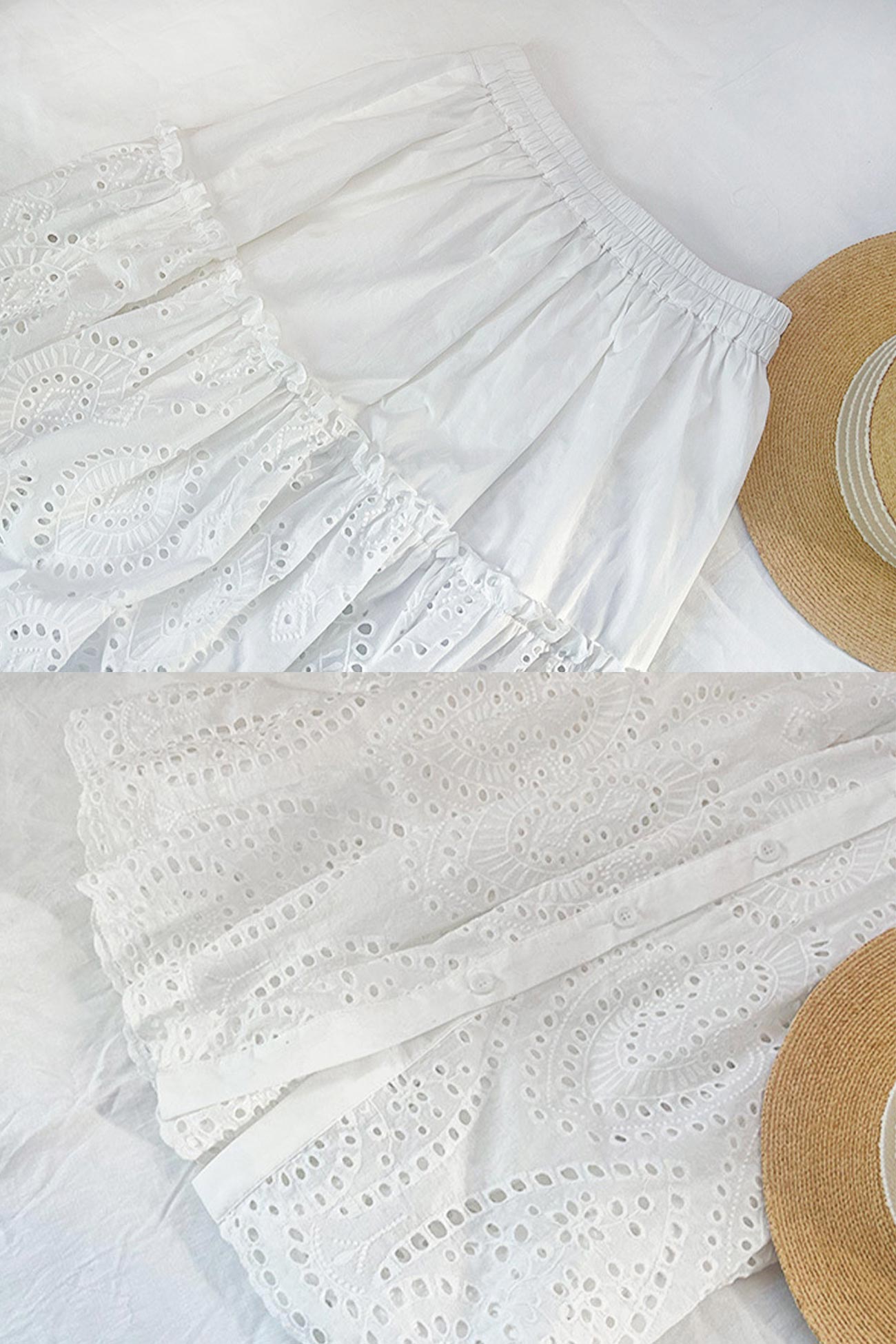 Folded White Lace with Skirt Embroidery InsStreet