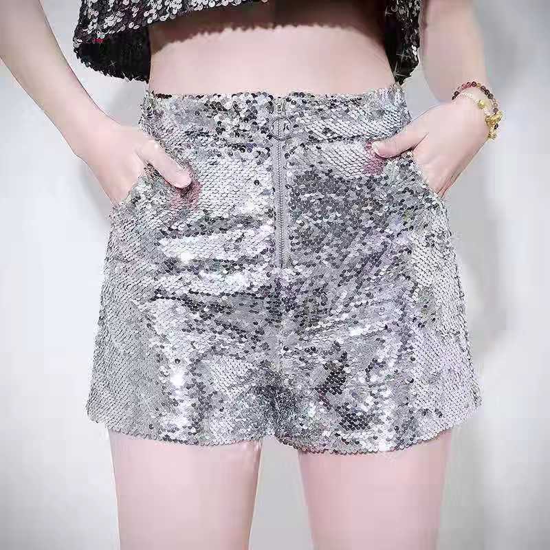 Shiny Sequin Pencil High Waist Mini Shorts InsStreet