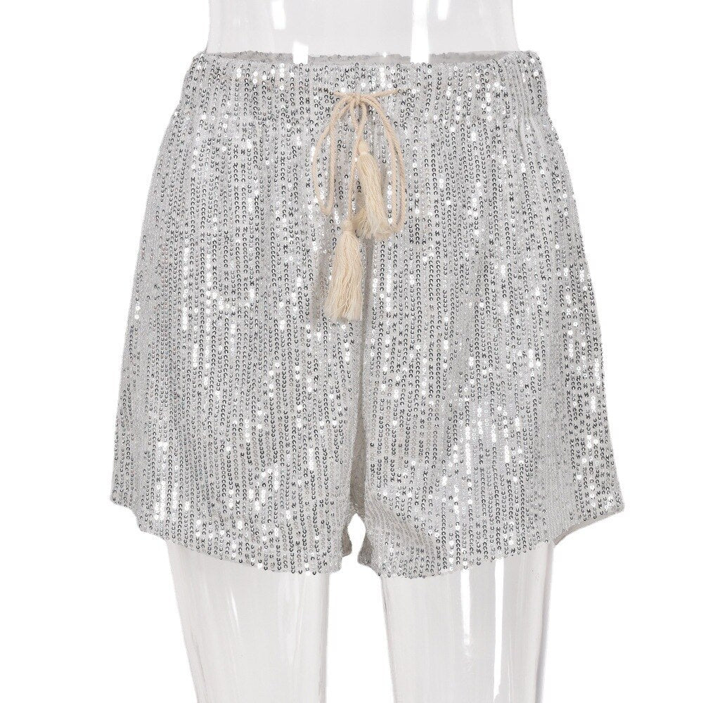 Shiny Sequin Pencil High Waist Mini Shorts InsStreet