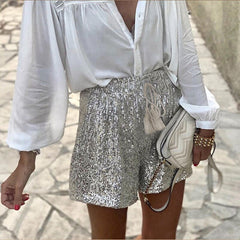 Shiny Sequin Pencil High Waist Mini Shorts InsStreet