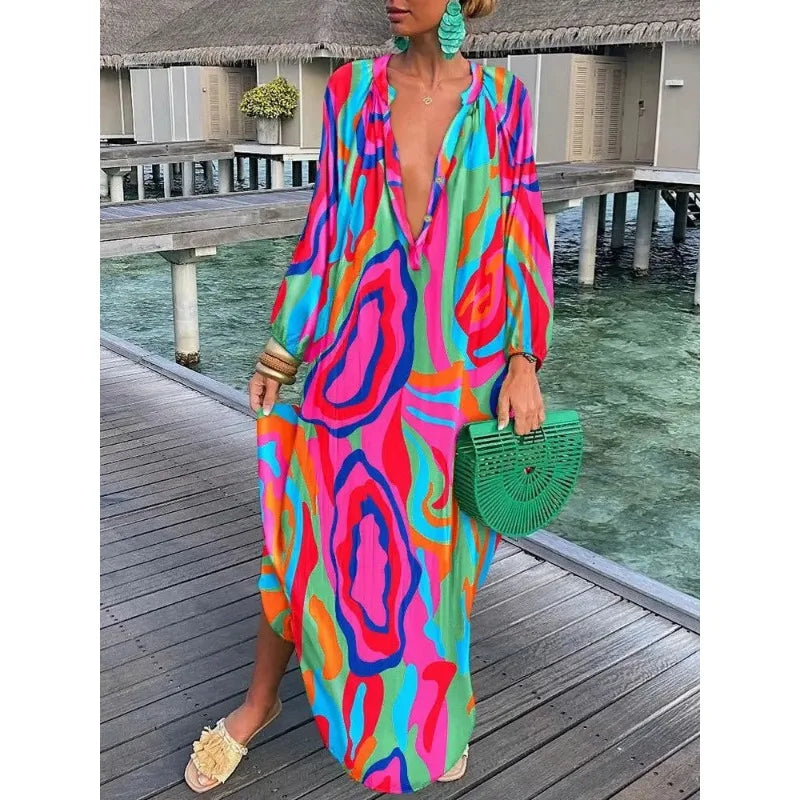 Sexy Beach Party Loose Vintage Boho Dress InsStreet
