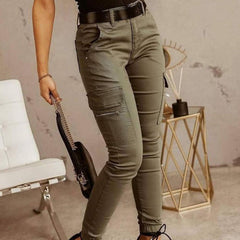 Fashion Solid Color Casual Pocket Button Zipper Slim Trousers InsStreet