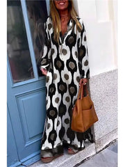 Geometric Printing Split Autumn V Neck Boho Dress InsStreet