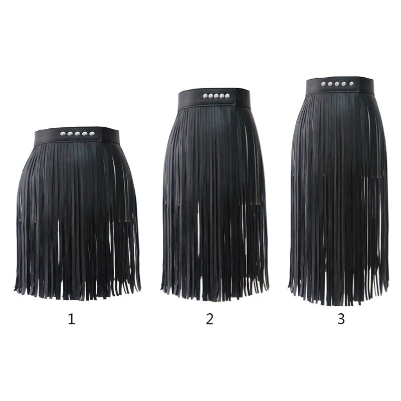 High Waist Faux Leather Fringe Tassels Skirt InsStreet