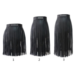 High Waist Faux Leather Fringe Tassels Skirt InsStreet