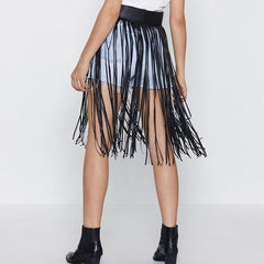 High Waist Faux Leather Fringe Tassels Skirt InsStreet