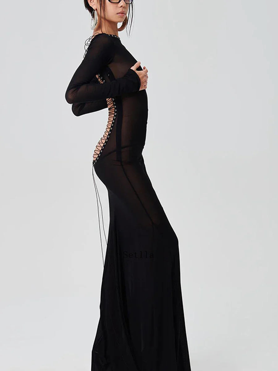 See Through Bodycon Sleeve Maxi Dress InsStreet