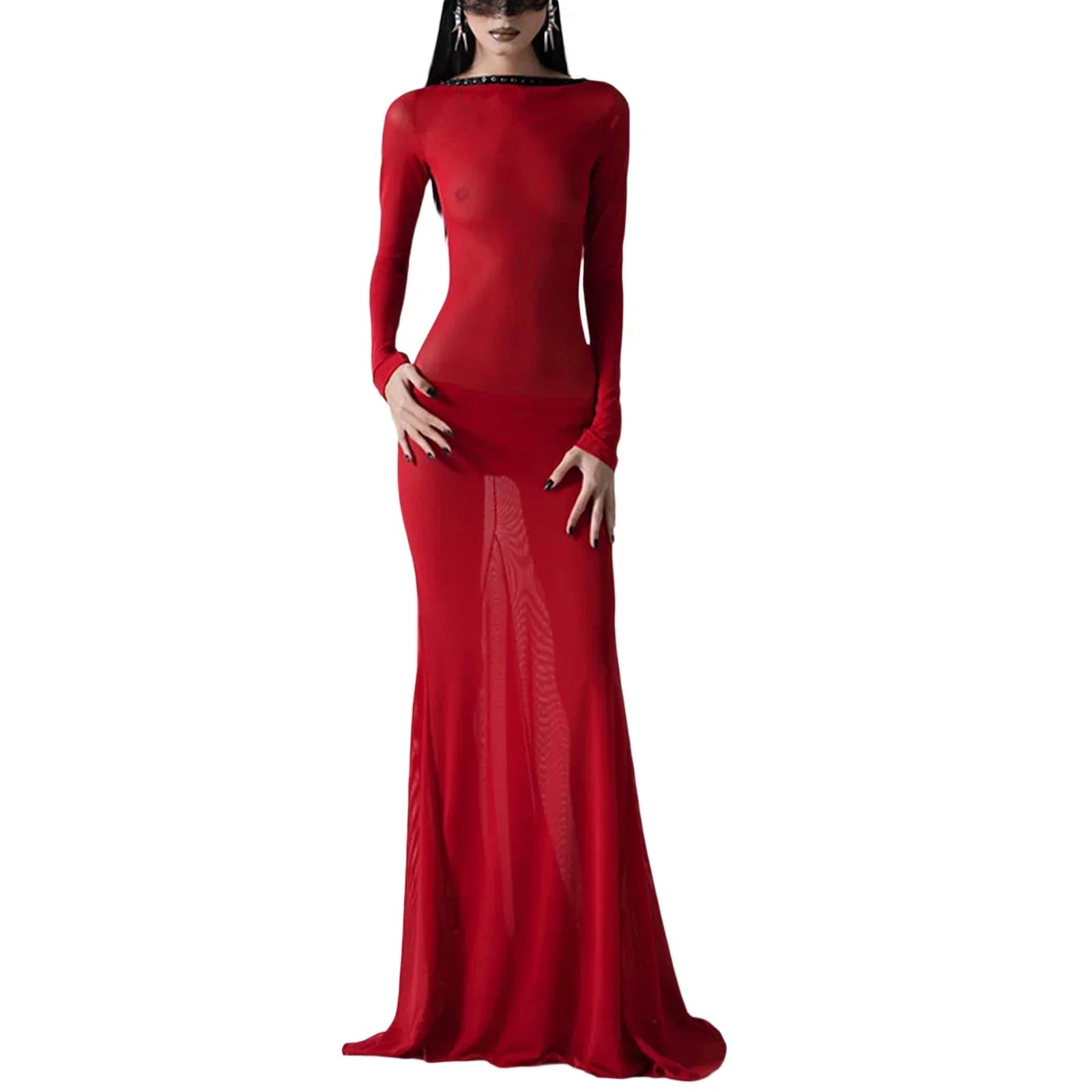 See Through Bodycon Sleeve Maxi Dress InsStreet