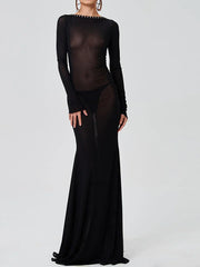 See Through Bodycon Sleeve Maxi Dress InsStreet