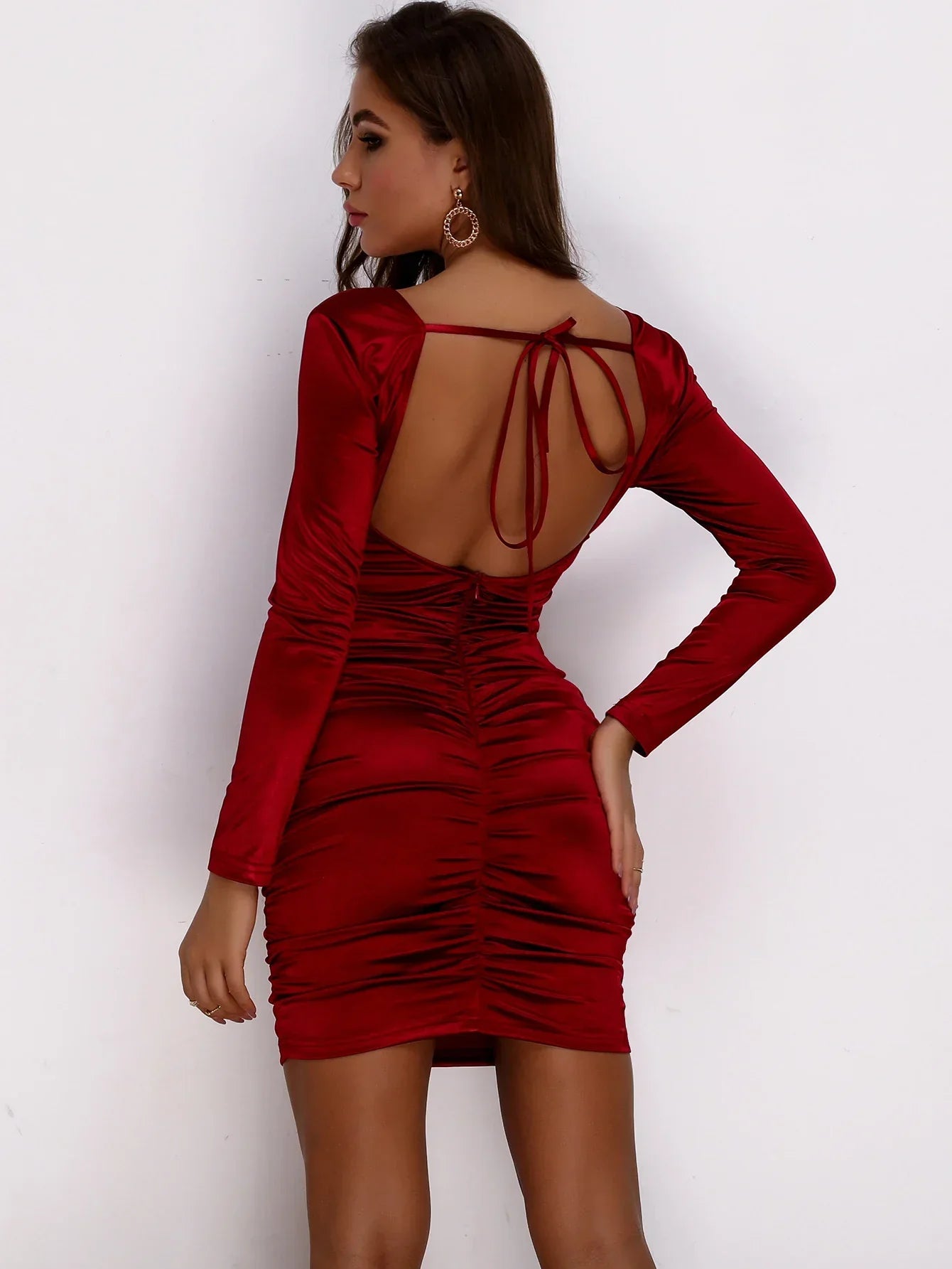 Women Long Sleeve Square Neck Bodycon Mini Dress InsStreet