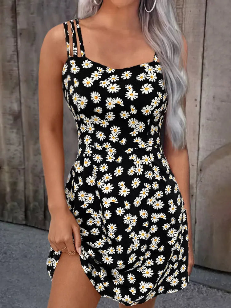 Summer Vintage Floral Daisy Print Sexy Boho Dress InsStreet
