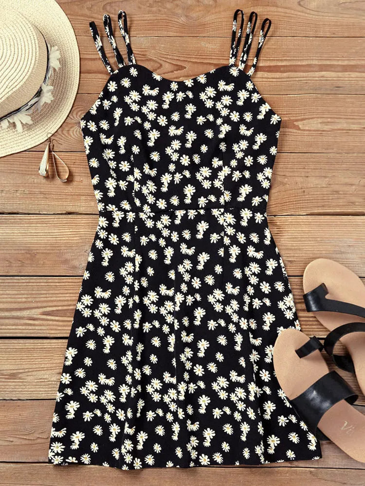 Summer Vintage Floral Daisy Print Sexy Boho Dress InsStreet