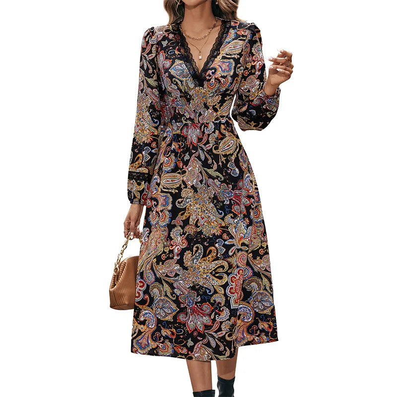 Autumn Sweet Fresh Bohemian Long Sleeve Floral Boho Dress InsStreet