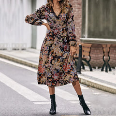 Autumn Sweet Fresh Bohemian Long Sleeve Floral Boho Dress InsStreet