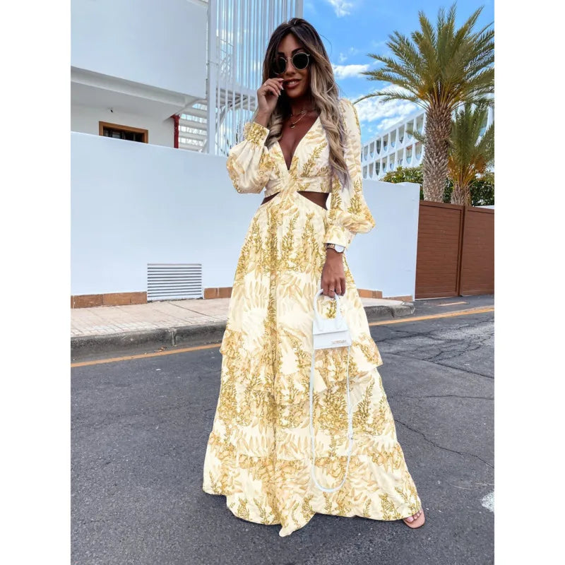 Women Boho Print Long Sleeve Maxi Dress InsStreet