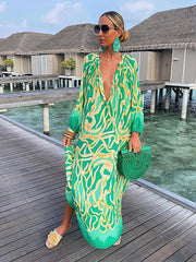 Women Boho Print Long Sleeve Maxi Dress InsStreet