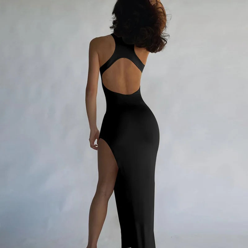 Y2K Solid Slit Club Party Night Wrap Summer Vestidos Para Mujer Elegant Long Backless Bodycon Dress InsStreet