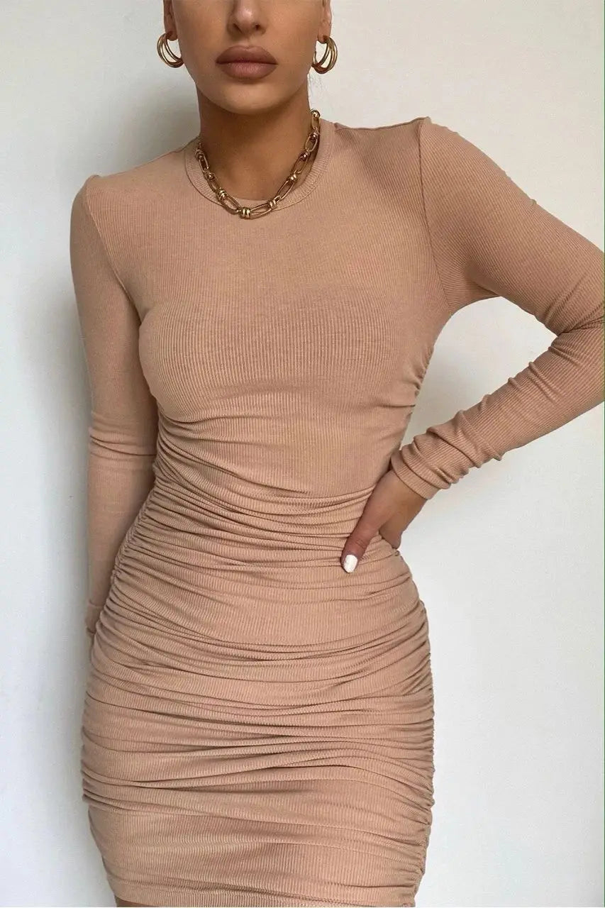 Fashionable Autumn Winter Sexy Elegant Solid Long Sleeve Mini Bodycon Dress InsStreet