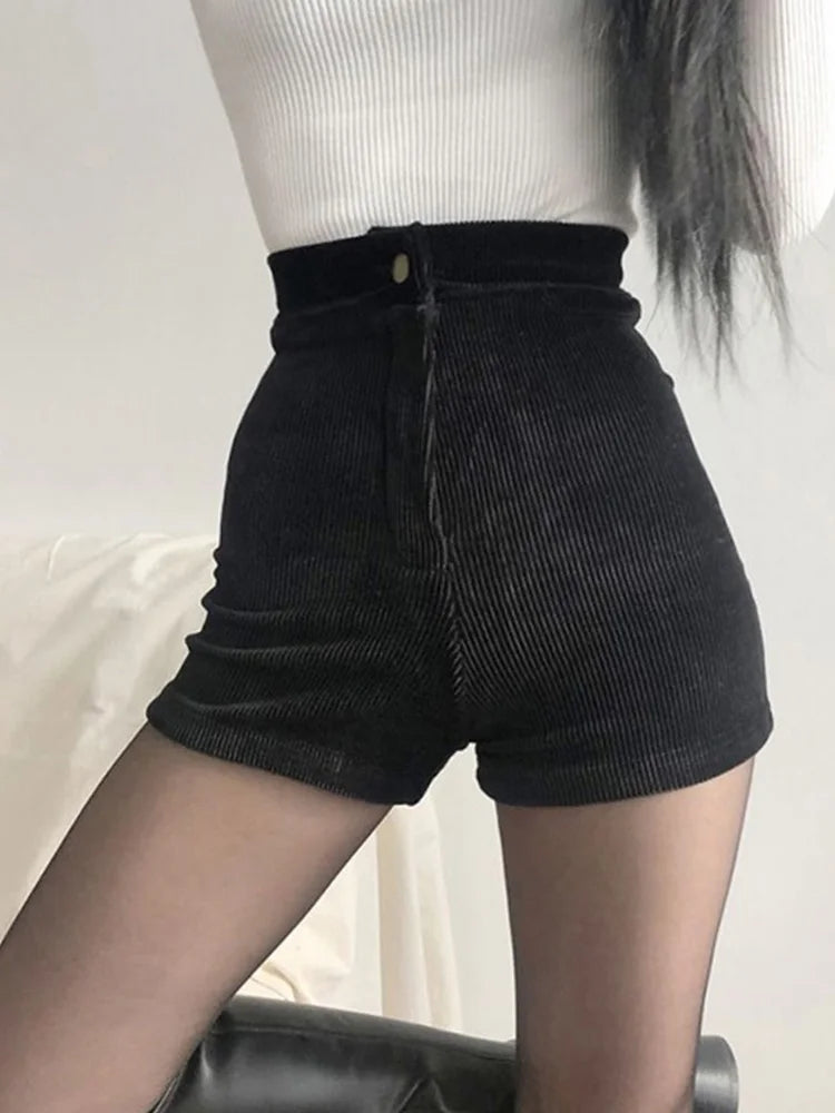 Goth High Waist Spring Autumn Fashion Tight Sexy Stretch Y2K Corduroy Casual Pants Short InsStreet