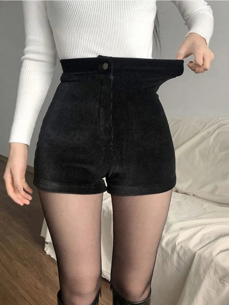 Goth High Waist Spring Autumn Fashion Tight Sexy Stretch Y2K Corduroy Casual Pants Short InsStreet