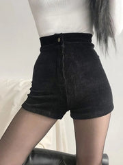 Goth High Waist Spring Autumn Fashion Tight Sexy Stretch Y2K Corduroy Casual Pants Short InsStreet