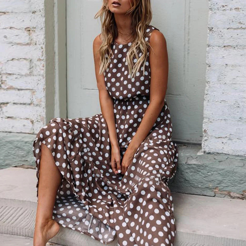 Casual Versatile Sleeveless Round Neck Polka Dot Boho Dress InsStreet