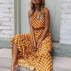 Casual Versatile Sleeveless Round Neck Polka Dot Boho Dress InsStreet