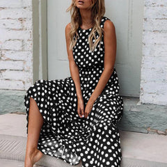 Casual Versatile Sleeveless Round Neck Polka Dot Boho Dress InsStreet