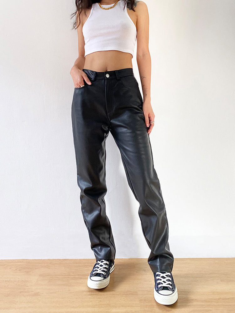 Faux Leather Wide Leg Pants InsStreet