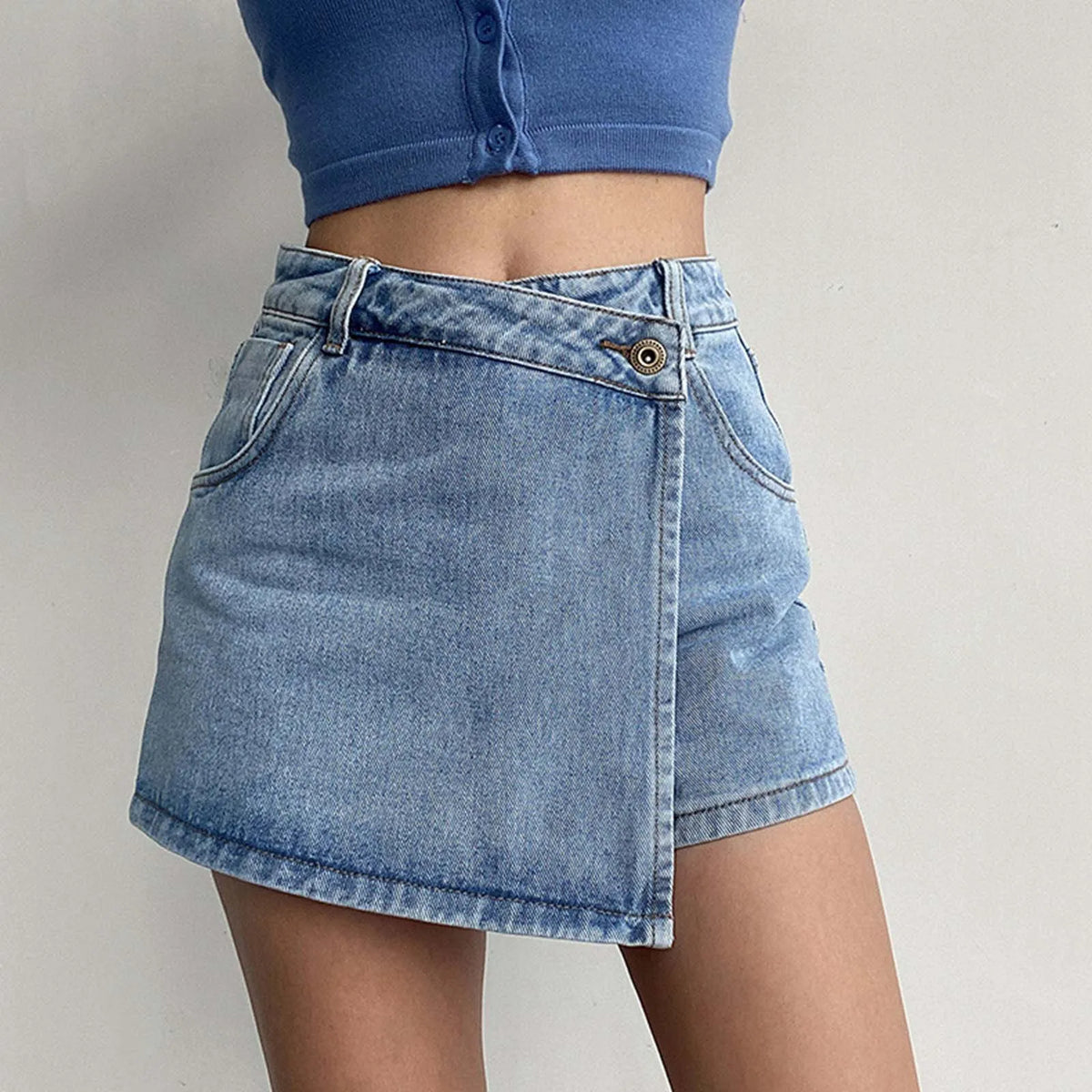 Waist A Line Denim With Light Wash Two Piece Design Chic Slimming Short InsStreet