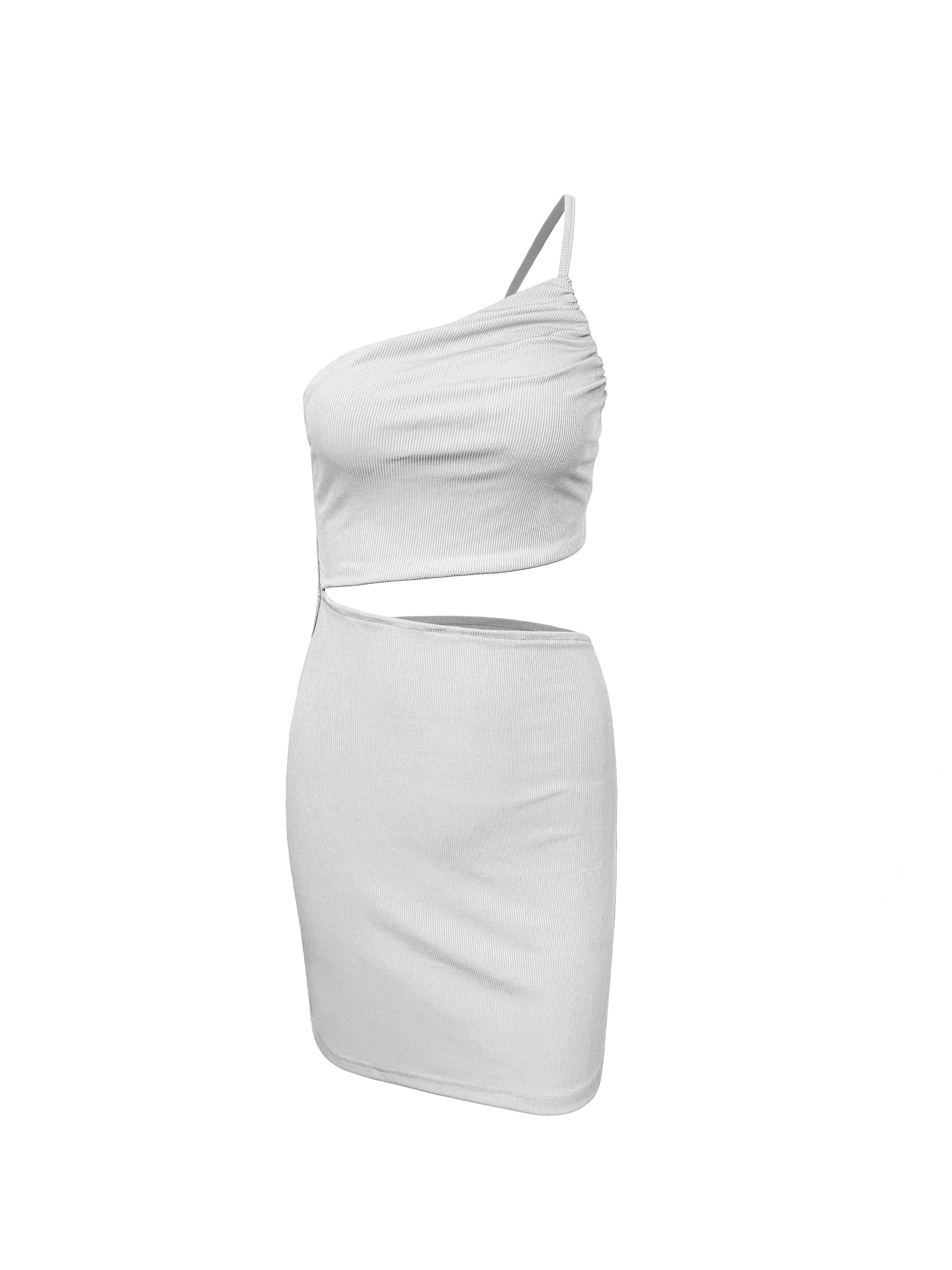 Fashion Hollow Out Side Bra One Shoulder Drawstring Bodycon Mini Dress InsStreet