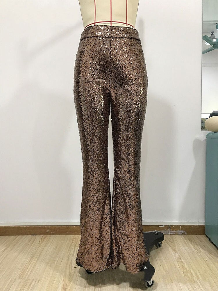 Sequin Paillette High Wasit Cropped Pants InsStreet