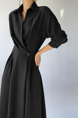 Elegant Casual A-Line Long Sleeve Slim Waist Black Vestidos Dress InsStreet