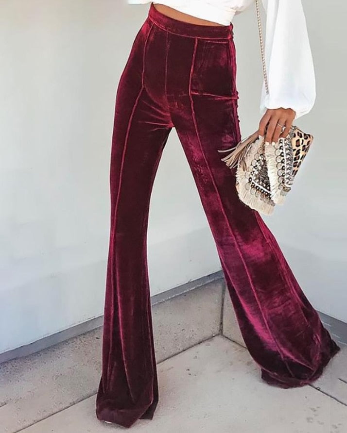 Casual Velvet High Waist Flared Pants InsStreet