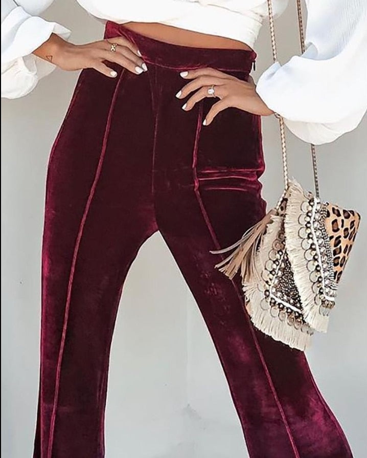 Casual Velvet High Waist Flared Pants InsStreet